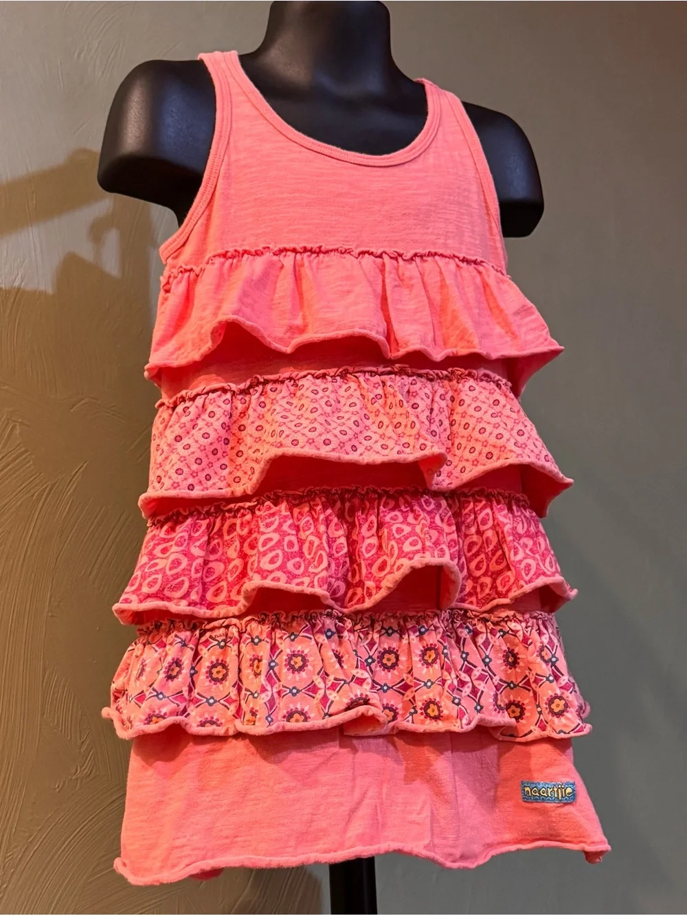 Naartjie Kids Girls Tiered Ruffle Dress Size M (5 Years) Salmon Pink Boho